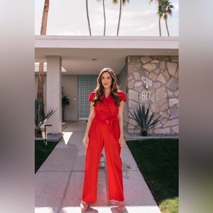 Gal Meets Glam Camille Red Cotton Jumpsuit
